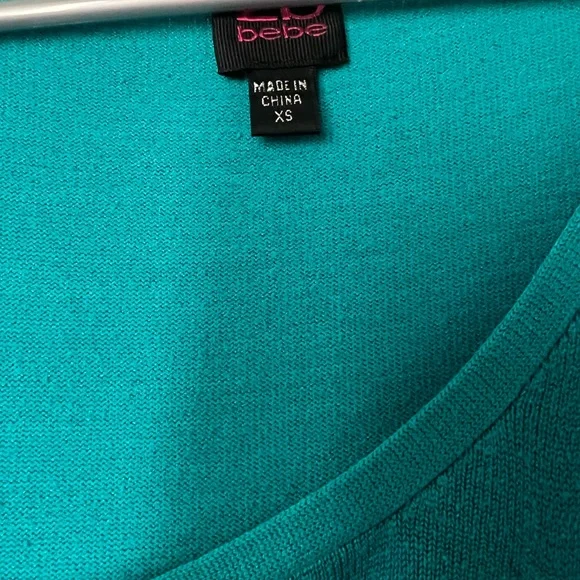 Bebe top Rutched flowy fairy cute ballet core blue turquoise sweater sexy cute - Picture 2 of 3